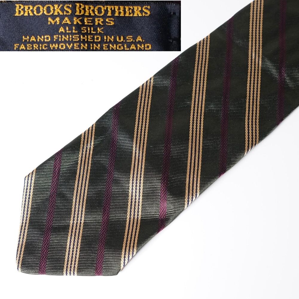 Brooks Brothers Makers Vintage Repp Stripe Tie Green Gold Purple England USA